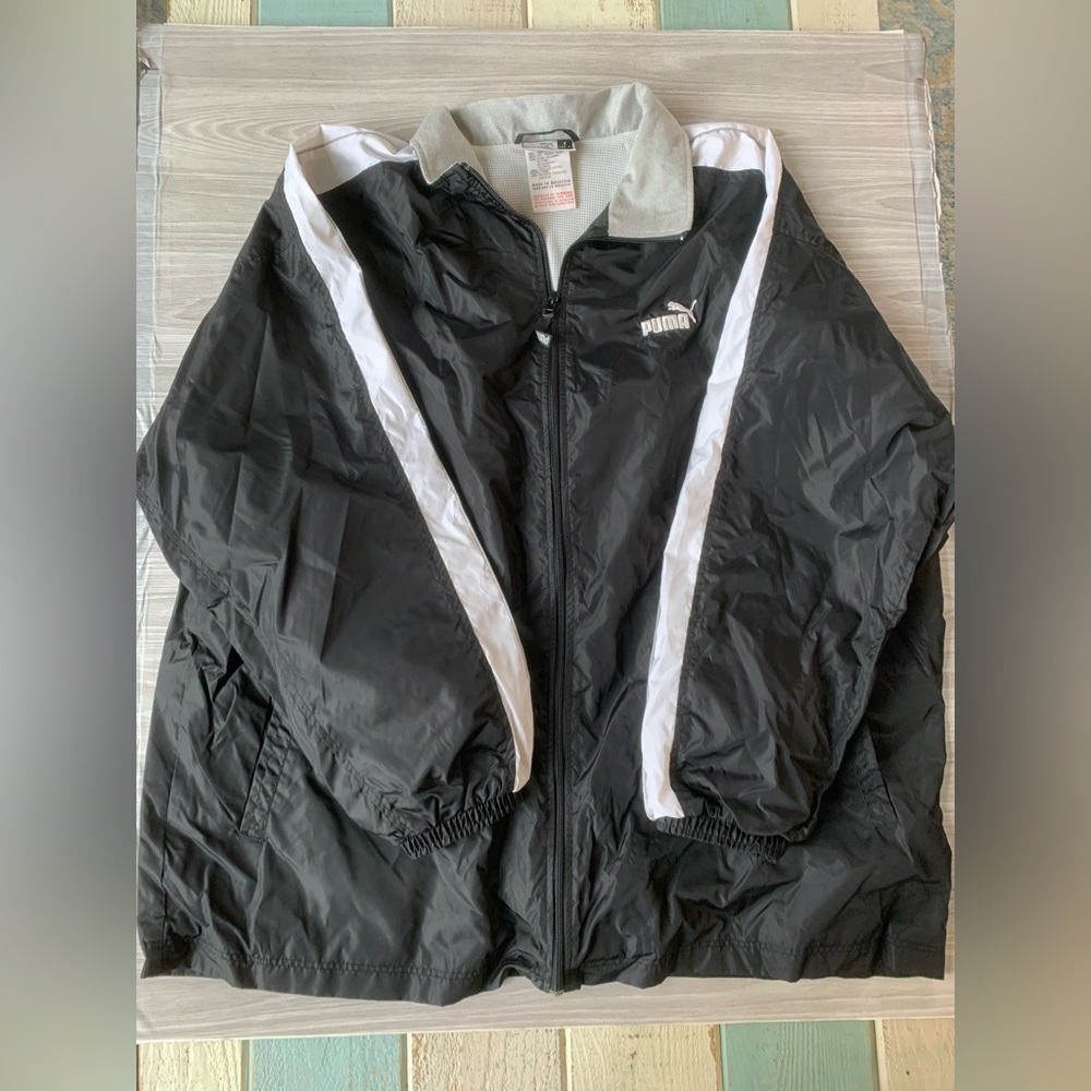 Puma Jacket Adult Large Black White Full Zip Lightweight windbreaker Coat Men